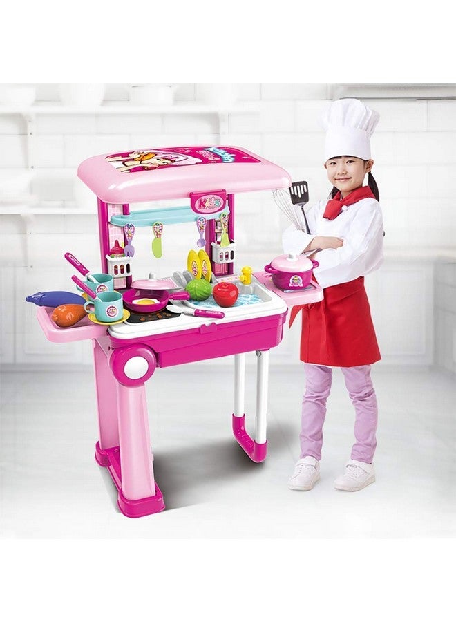 Bettina 2-in-1Travel Luggage Turn into Play Kitchen, Kids Kitchen Playset Toys with 25+Play Food for Toddelers, Girls and Boys, Pretend Play, 25" H x 9.8" W x 20.8" L - Image 5