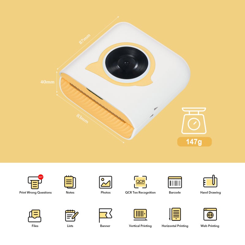 Portable Thermal Printer: Yellow 1000mAh Rechargeable Battery Wireless Bt 4.0 Connectivity - 203DPI Clear Printing Stylish Themes Mobile Printing for Android Ios Smartphones On-the-go Use - Image 3