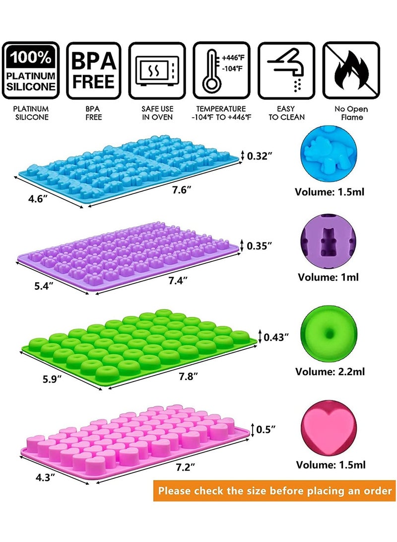 Cool Baby bear candy molds silicone, gummy molds with 2 droppers, non-stick silicone candy molds including mini dinosaur, bear shape, hearts and mini donut, set Of 4.
