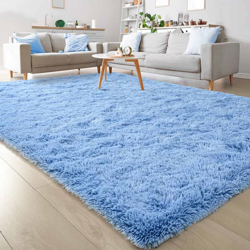 Keeko Fluffy Blue Area Rugs for Bedroom Kids Room 6x9 Cute Shag Fuzzy Baby Rugs Living Room Soft Furry Large Bedroom Carpet Indoor Bedside Rug for Teen Boys Girls Nursery Dorm Decor
