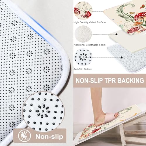 jieprom 4PCS Mushroom Butterfly Flower Bathroom Shower Curtain Set with Rugs, Toilet Lid Cover and Bath Mat, Moon Stars Shower Curtain with 12 Hooks, Durable Retro Bathroom Decor Set - Image 4
