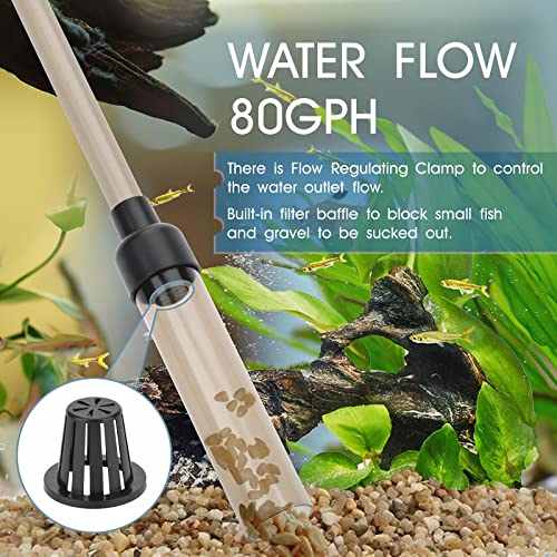 hygger Small Gravel Vacuum for Aquarium Manual 80GPH Aquarium Gravel Cleaner Low Water Level Water Changer Fish Tank Cleaner with Pinch or Grip Run in Seconds Suction Ball Adjustable Length - Image 3