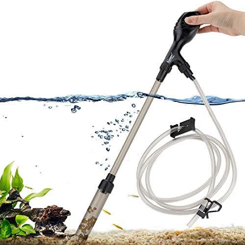 hygger Small Gravel Vacuum for Aquarium Manual 80GPH Aquarium Gravel Cleaner Low Water Level Water Changer Fish Tank Cleaner with Pinch or Grip Run in Seconds Suction Ball Adjustable Length - Image 1