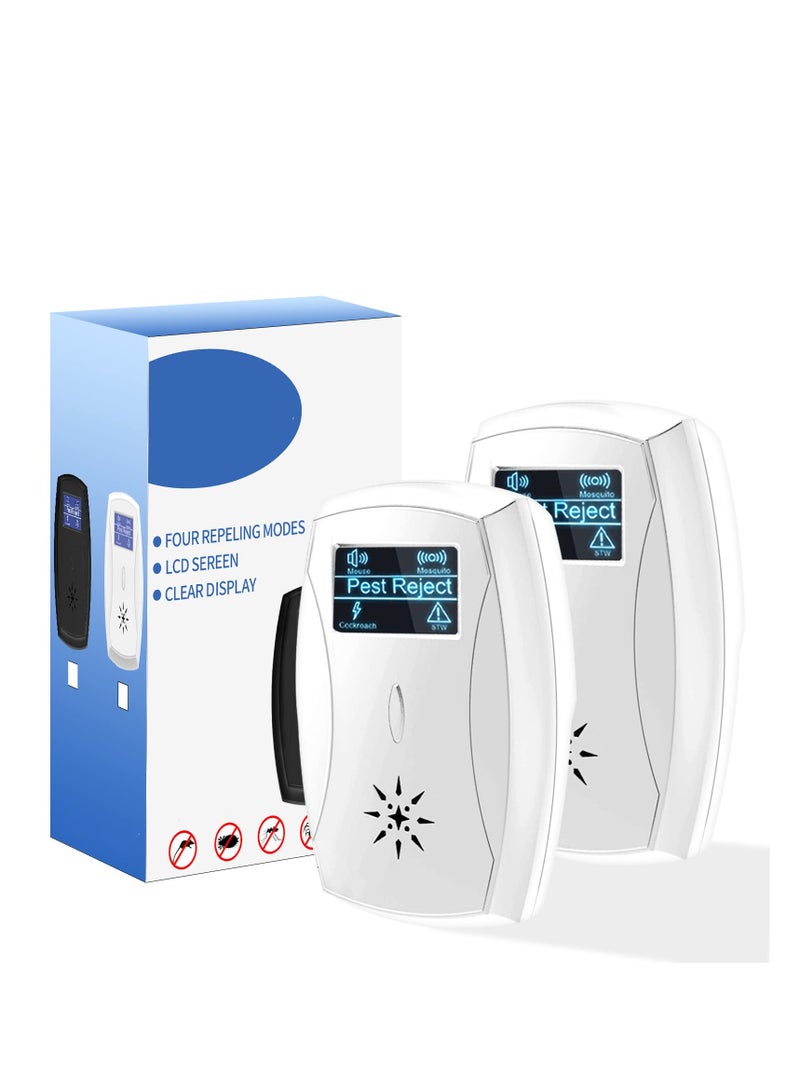 Zikra طارد آفات بالموجات فوق الصوتية، 4 في 1 تقنية تحويل التردد طارد آفات إلكتروني للتحكم في الآفات الداخلية والخارجية فعال في طرد الآفات، آمن للبشر والحيوانات الأليفة (عبوة 2، أبيض) - Image 1