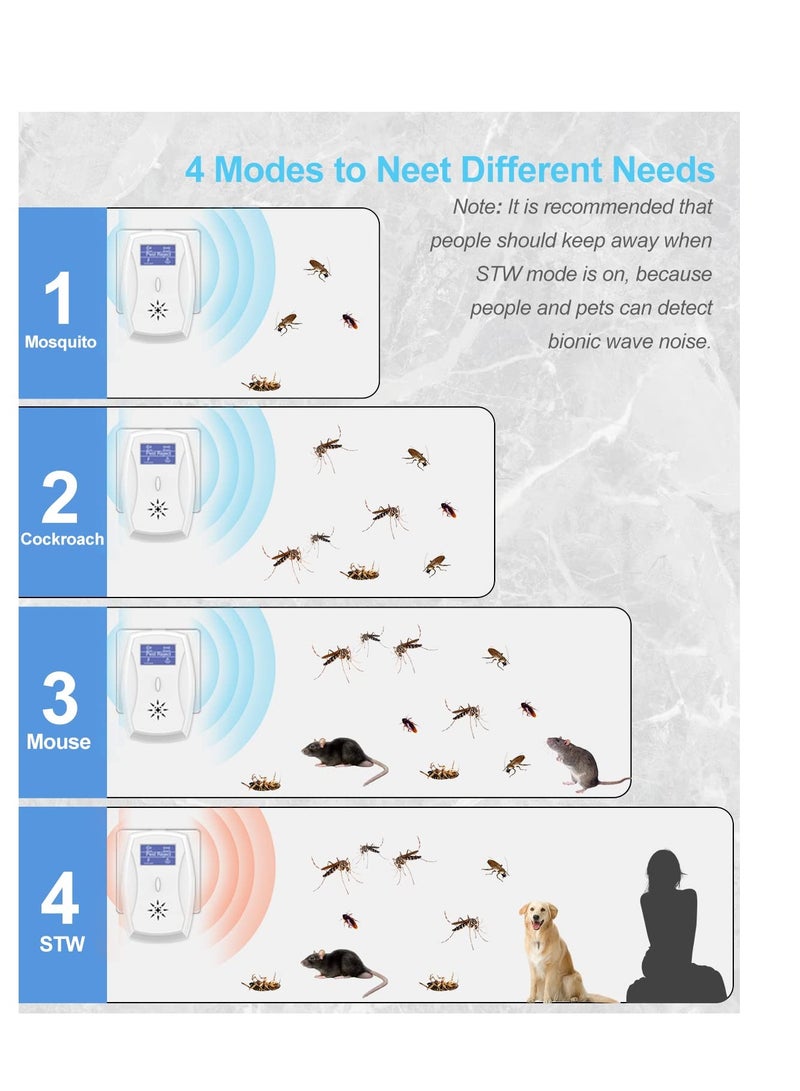 Zikra طارد آفات بالموجات فوق الصوتية، 4 في 1 تقنية تحويل التردد طارد آفات إلكتروني للتحكم في الآفات الداخلية والخارجية فعال في طرد الآفات، آمن للبشر والحيوانات الأليفة (عبوة 2، أبيض) - Image 5