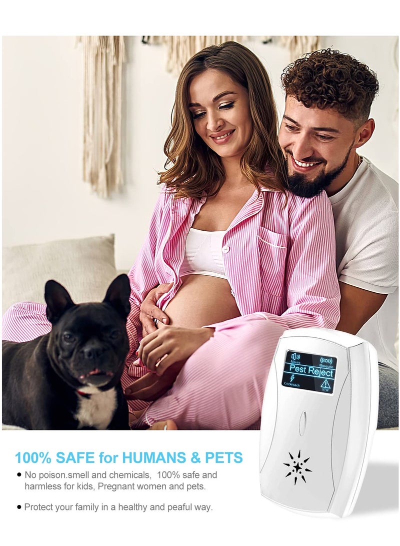 Zikra طارد آفات بالموجات فوق الصوتية، 4 في 1 تقنية تحويل التردد طارد آفات إلكتروني للتحكم في الآفات الداخلية والخارجية فعال في طرد الآفات، آمن للبشر والحيوانات الأليفة (عبوة 2، أبيض) - Image 4