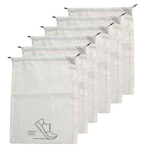 COMFORT WEAVE 100% Pure Cotton Shoe Covers | Bags with Drawstring Closure | Travel-Friendly Shoe Organizer | Reusable and Washable | Multipurpose for Home & Office (Pack of 6) - Image 2