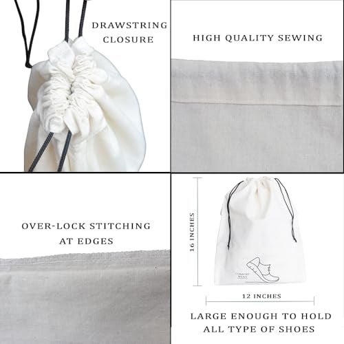 COMFORT WEAVE 100% Pure Cotton Shoe Covers | Bags with Drawstring Closure | Travel-Friendly Shoe Organizer | Reusable and Washable | Multipurpose for Home & Office (Pack of 6) - Image 3