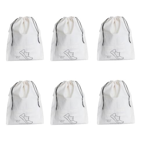 COMFORT WEAVE 100% Pure Cotton Shoe Covers | Bags with Drawstring Closure | Travel-Friendly Shoe Organizer | Reusable and Washable | Multipurpose for Home & Office (Pack of 6) - Image 1