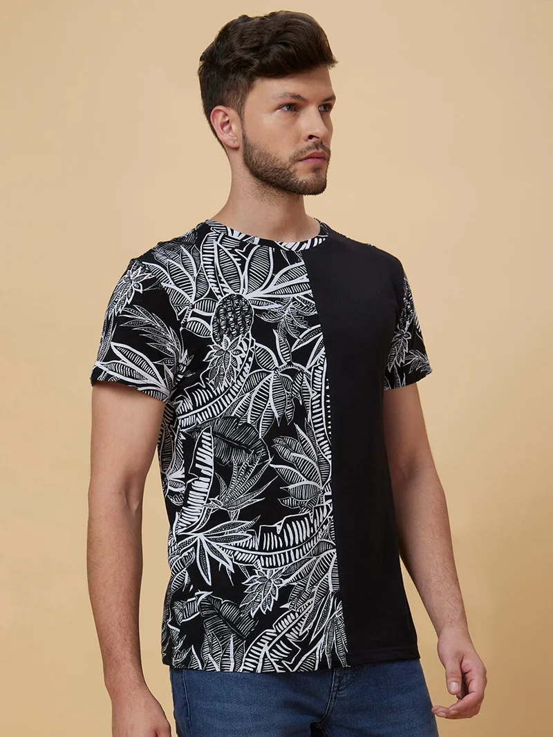 globus Globus Men Black Printed Cotton T-shirt
