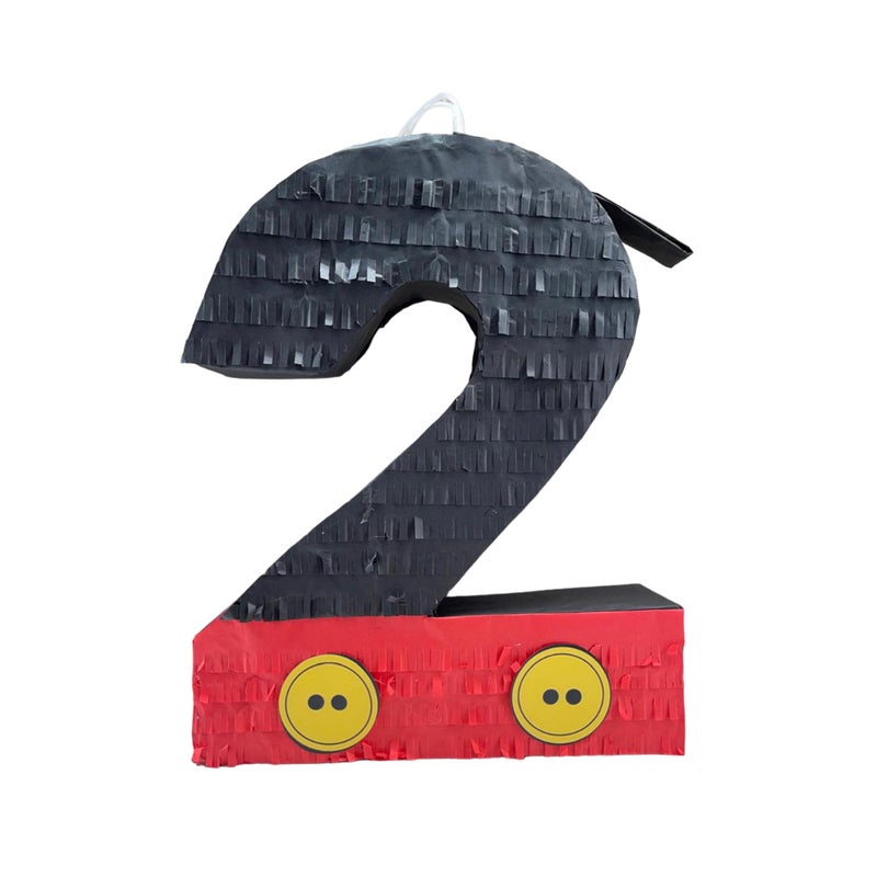A Pinata 4 U APINATA4U Black Red Number Two Pinata with Yellow Buttons Second Themed Birthday Party Supplies and Decorations Anniversary Celebrations Pinata Kids Second Birthday Gift 20 X 16 X 4 Inches - Image 3