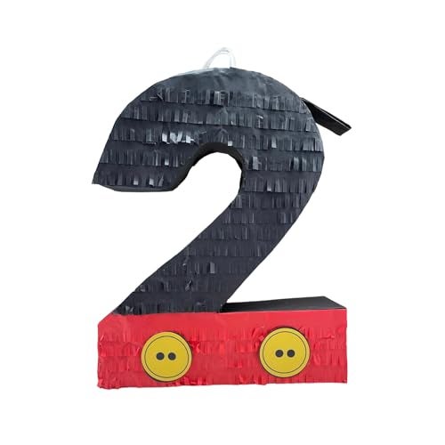 A Pinata 4 U APINATA4U Black Red Number Two Pinata with Yellow Buttons Second Themed Birthday Party Supplies and Decorations Anniversary Celebrations Pinata Kids Second Birthday Gift 20 X 16 X 4 Inches - Image 1