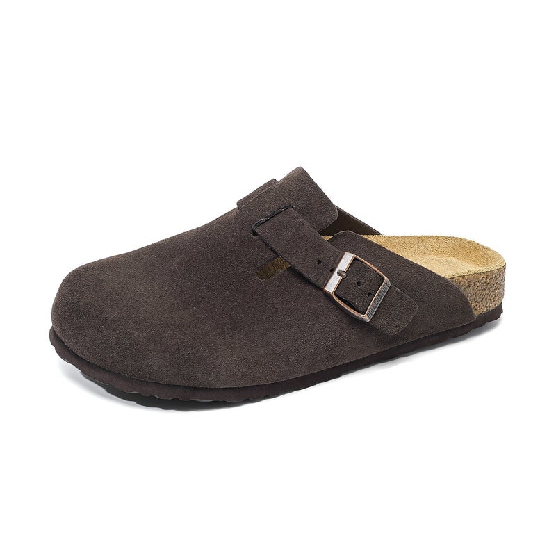 Waterproof Genuine Leather Cork Sole Slip-On Half Shoes for Adults, Unisex Closed-Toe Casual Loafers