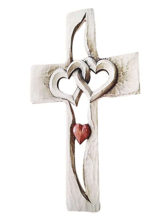 Gavigain Carved Wooden Cross - Intertwined Hearts, Wall Hanging Hand Carved Wood Cross for Living Room Study Bedroom Office Decor (Red Heart Cross)(Red Heart Cross) - Image 1