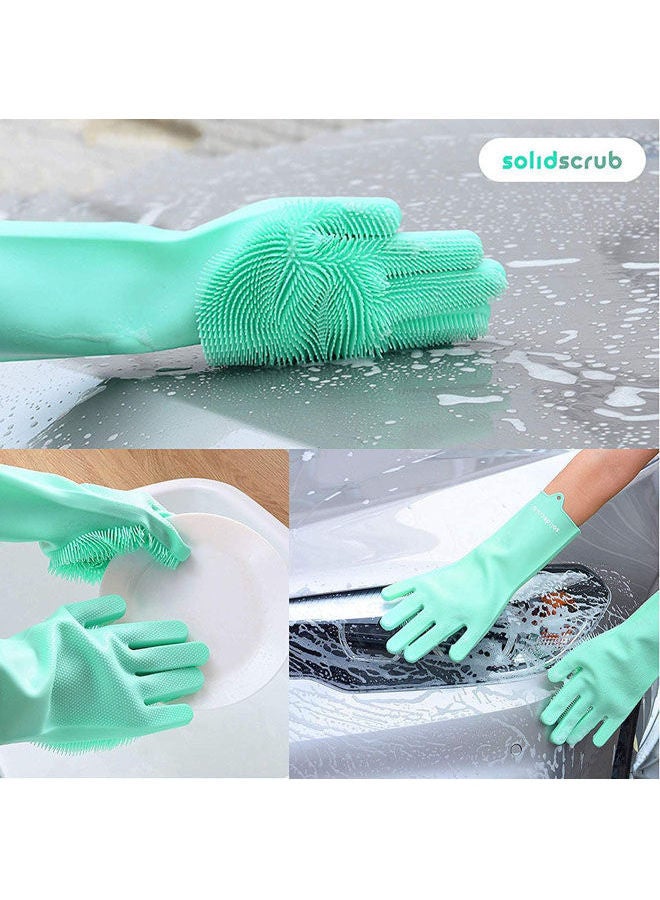 Beauenty Magic Silicone Scrubbing Gloves Food Grade Silicone Dish Washing Reusable Rubber Gloves Heat Resistant Tool For Kitchen Bathroom Car Washing Green - Image 2
