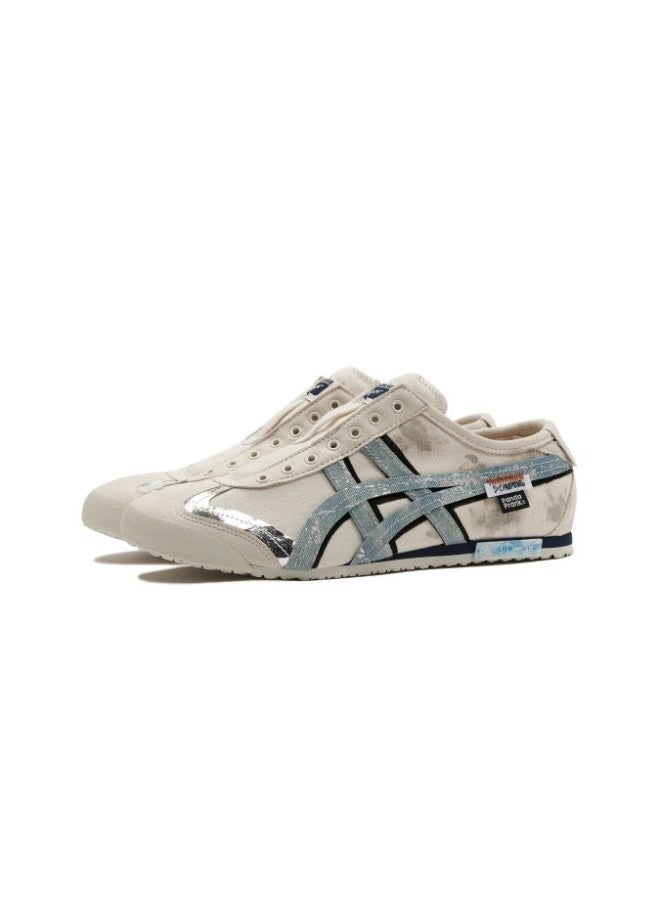 Onitsuka Tiger MEXICO 66 Slip-On Canvas Casual Sneakers Colorblock White/Checkered Blue - Lace-Free Flat Round Toe Lifestyle Shoes for Men and Women, Ages 10+ - Image 3