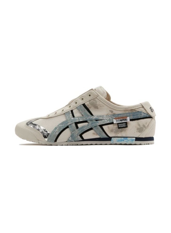 Onitsuka Tiger MEXICO 66 Slip-On Canvas Casual Sneakers Colorblock White/Checkered Blue - Lace-Free Flat Round Toe Lifestyle Shoes for Men and Women, Ages 10+ - Image 1