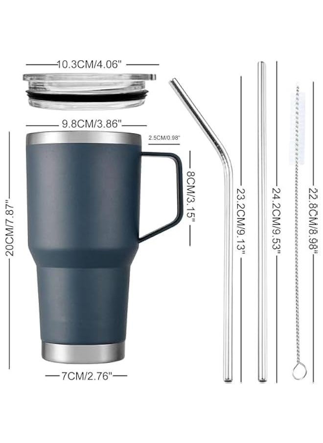HOOKOR 30oz Insulated Tumbler with Handle and Straws,Stainless Steel Vacuum Insulated Water Coffee Tumbler,Powder Coated Travel Mug for Home, Office, Travel, Party, Car  - Image 3