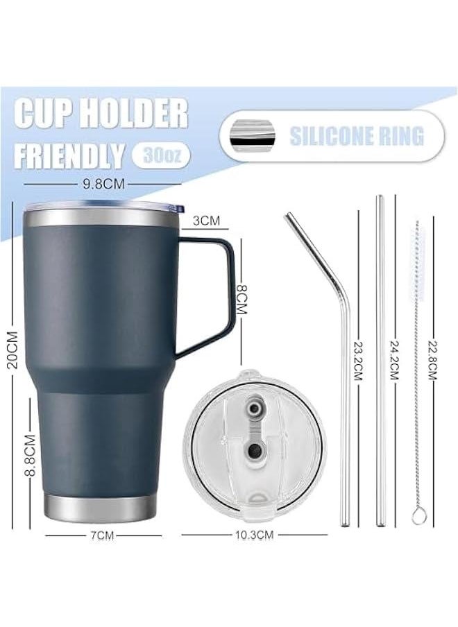 HOOKOR 30oz Insulated Tumbler with Handle and Straws,Stainless Steel Vacuum Insulated Water Coffee Tumbler,Powder Coated Travel Mug for Home, Office, Travel, Party, Car  - Image 4