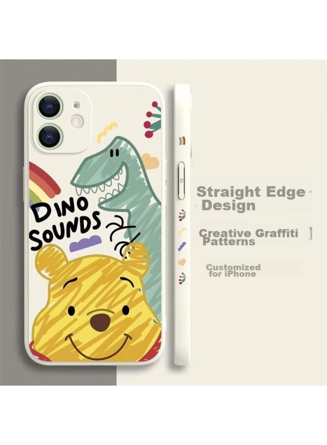 Zitai, Suitable For Apple 12 Phone Case, Liquid Silicone Iphone 12 Protective Cover, Painted Creative Anti-Drop Soft Case [Doodle Winnie The Pooh], 6.1 Inch White - Image 1