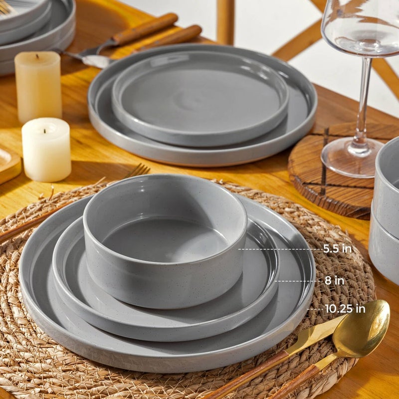 AmorArc Ceramic Dinnerware Set for 4  Speckled Stoneware Plates and Bowls with unglazed terracotta  Scratch Resistant Dishwasher  Microwave Safe Dishes Sets 12Pcs Gray - Image 2