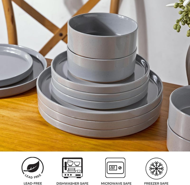 AmorArc Ceramic Dinnerware Set for 4  Speckled Stoneware Plates and Bowls with unglazed terracotta  Scratch Resistant Dishwasher  Microwave Safe Dishes Sets 12Pcs Gray - Image 4
