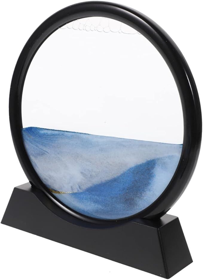 3D Moving Sand Art Decor Hourglass Blue Sand Painting Office Home Decoration 16x15cm - Image 1