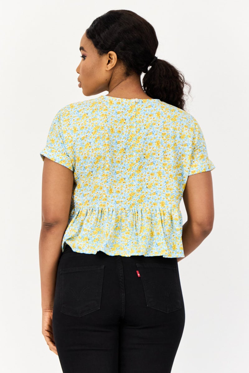 ONLY Women Round Neck Short Sleeve Floral Print Blouses, Multicolour  - Image 4