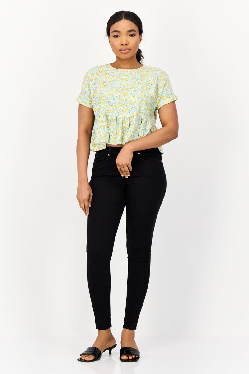 ONLY Women Round Neck Short Sleeve Floral Print Blouses, Multicolour  - Image 3