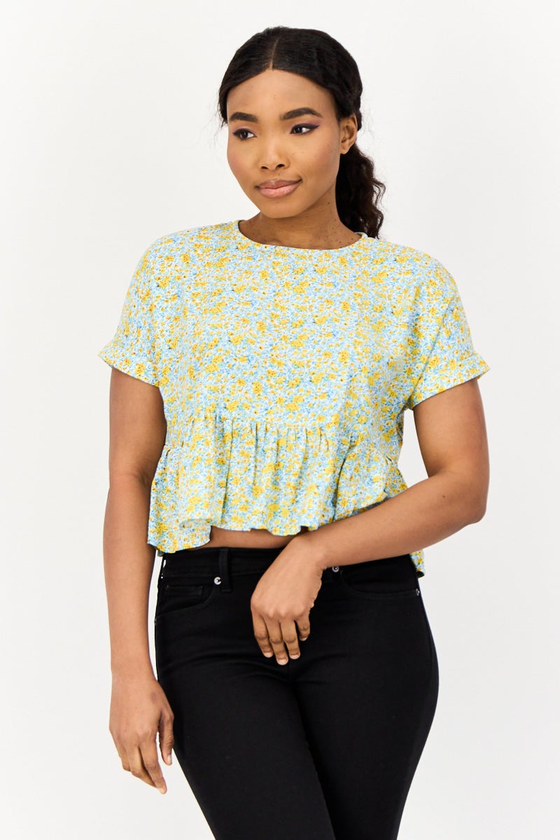ONLY Women Round Neck Short Sleeve Floral Print Blouses, Multicolour  - Image 1