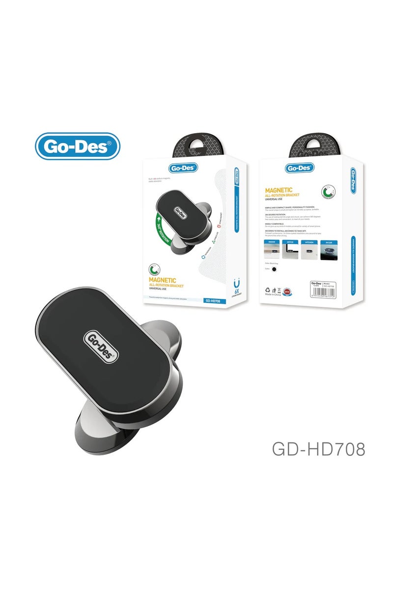 GO-DES Magnetic Phone Tablet Holder 360° Rotating Aluminum Alloy Stand Universal Mount for Car Home Office - Image 2