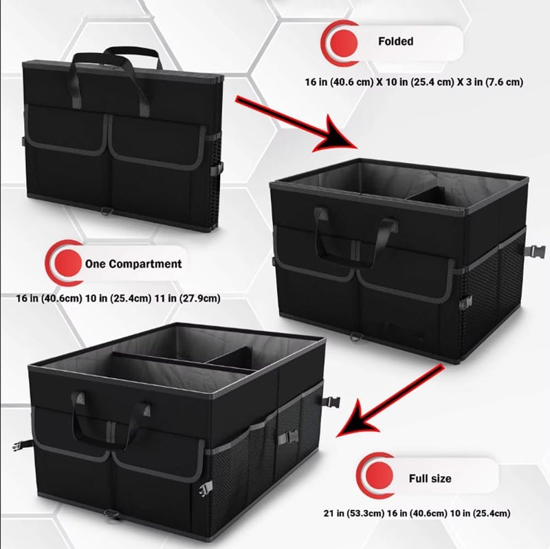 Cloudfour Car Trunk Organizer, Foldable Car Storage Organizer, Multi Compartment Trunk Storage for Tools, Car Storage Box with Straps & Cover, Heavy Duty Large Capacity - Image 2