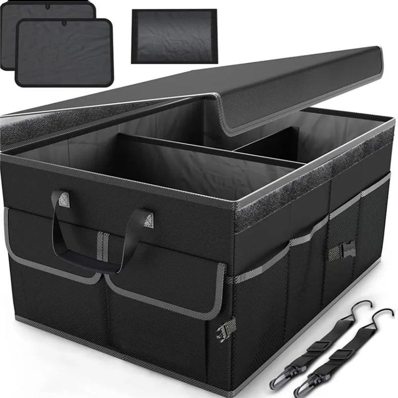Cloudfour Car Trunk Organizer, Foldable Car Storage Organizer, Multi Compartment Trunk Storage for Tools, Car Storage Box with Straps & Cover, Heavy Duty Large Capacity - Image 1