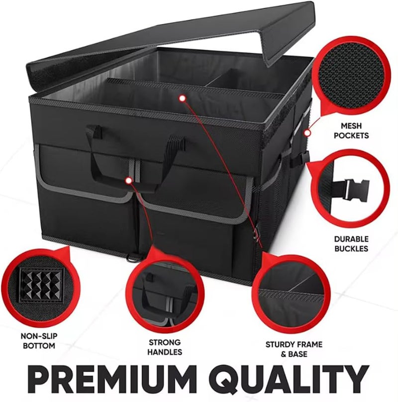 Cloudfour Car Trunk Organizer, Foldable Car Storage Organizer, Multi Compartment Trunk Storage for Tools, Car Storage Box with Straps & Cover, Heavy Duty Large Capacity - Image 4