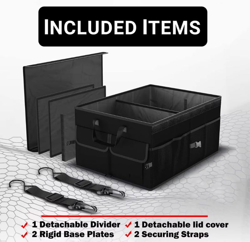 Cloudfour Car Trunk Organizer, Foldable Car Storage Organizer, Multi Compartment Trunk Storage for Tools, Car Storage Box with Straps & Cover, Heavy Duty Large Capacity - Image 3