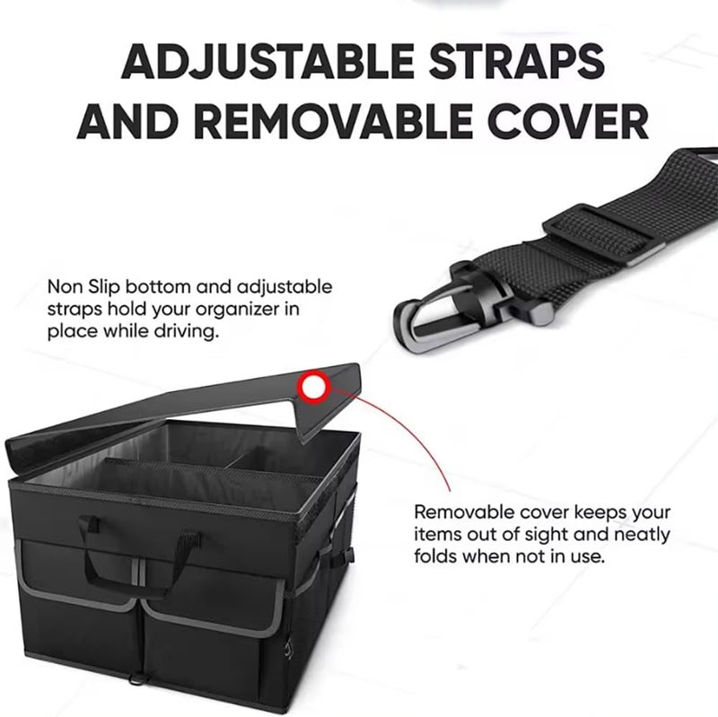 Cloudfour Car Trunk Organizer, Foldable Car Storage Organizer, Multi Compartment Trunk Storage for Tools, Car Storage Box with Straps & Cover, Heavy Duty Large Capacity - Image 5