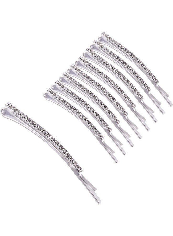 TecUnite 16 Pcs Rhinestone Bobby Pins Bling Decorative Hair Pins Metal Diamond Clear Crystal Fancy Hair Clips Barrette Accessories for Women Bridal Wedding Party Daily, 2.36 Inch (Silver) - Image 1