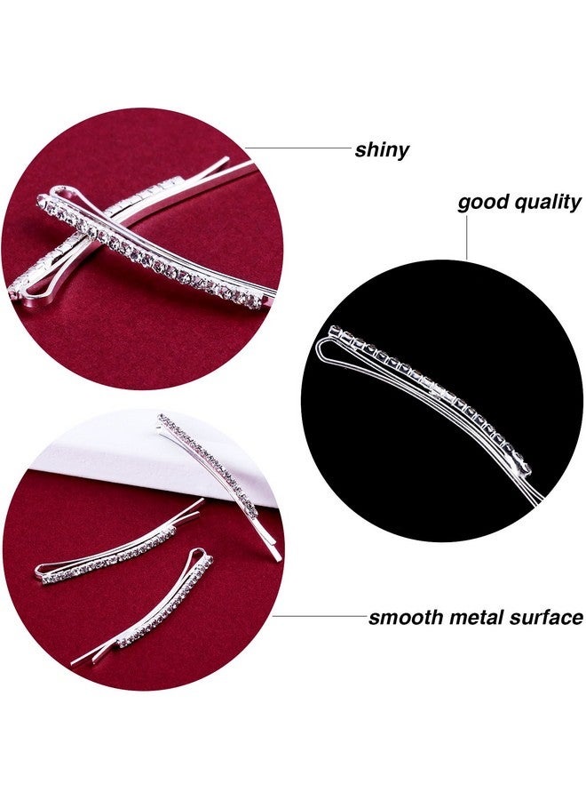 TecUnite 16 Pcs Rhinestone Bobby Pins Bling Decorative Hair Pins Metal Diamond Clear Crystal Fancy Hair Clips Barrette Accessories for Women Bridal Wedding Party Daily, 2.36 Inch (Silver) - Image 3