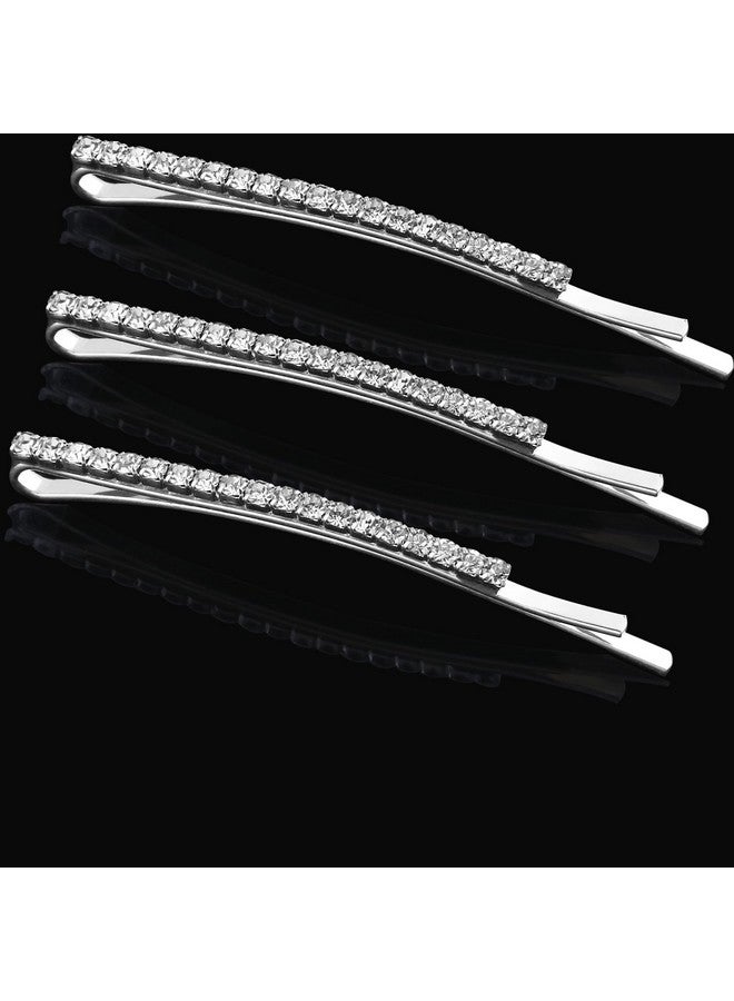 TecUnite 16 Pcs Rhinestone Bobby Pins Bling Decorative Hair Pins Metal Diamond Clear Crystal Fancy Hair Clips Barrette Accessories for Women Bridal Wedding Party Daily, 2.36 Inch (Silver) - Image 2