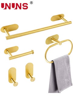 UNUNS Bathroom Hardware Accessories,5PCS Stainless Steel Bathroom Adhesive Towel Rack Set,Wall Mount Towel Ring Robe Towel Hooks For Bathroom  - Image 1