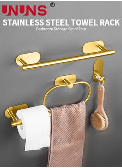 UNUNS Bathroom Hardware Accessories,5PCS Stainless Steel Bathroom Adhesive Towel Rack Set,Wall Mount Towel Ring Robe Towel Hooks For Bathroom  - Image 2