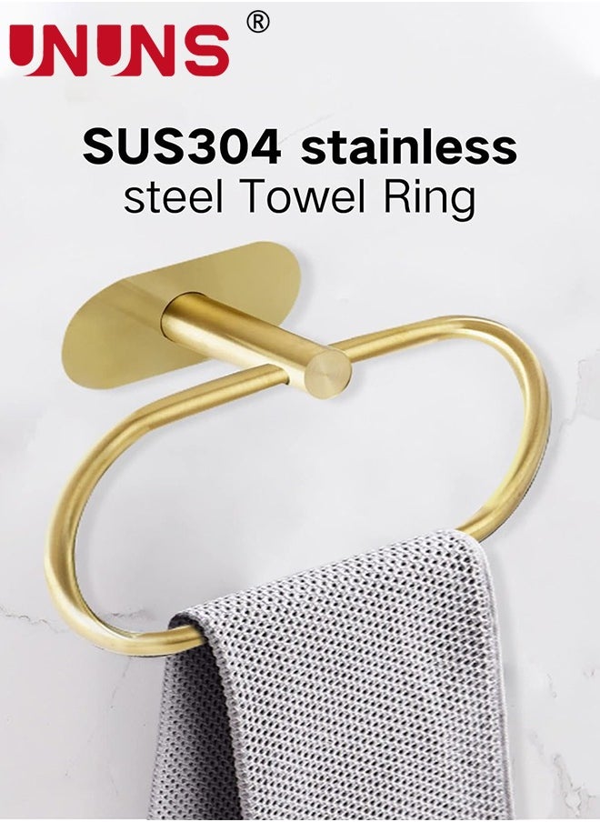 UNUNS Bathroom Hardware Accessories,5PCS Stainless Steel Bathroom Adhesive Towel Rack Set,Wall Mount Towel Ring Robe Towel Hooks For Bathroom  - Image 3