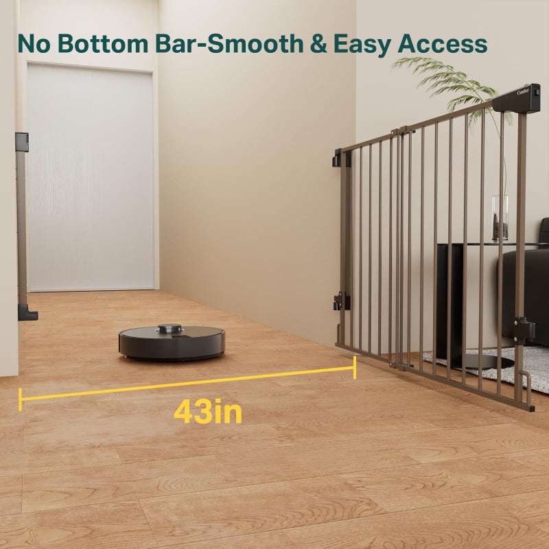 Cumbor 29.2â€“43" Baby Gate for Stairs, Wall-Mounted (Drill Required), Expandable No Bottom Bar Dog Gate, Auto Close Extra Wide Walk Thru, Pet & Toddler Proof Gate, Top & Bottom of Stairways (Brown) - Image 2