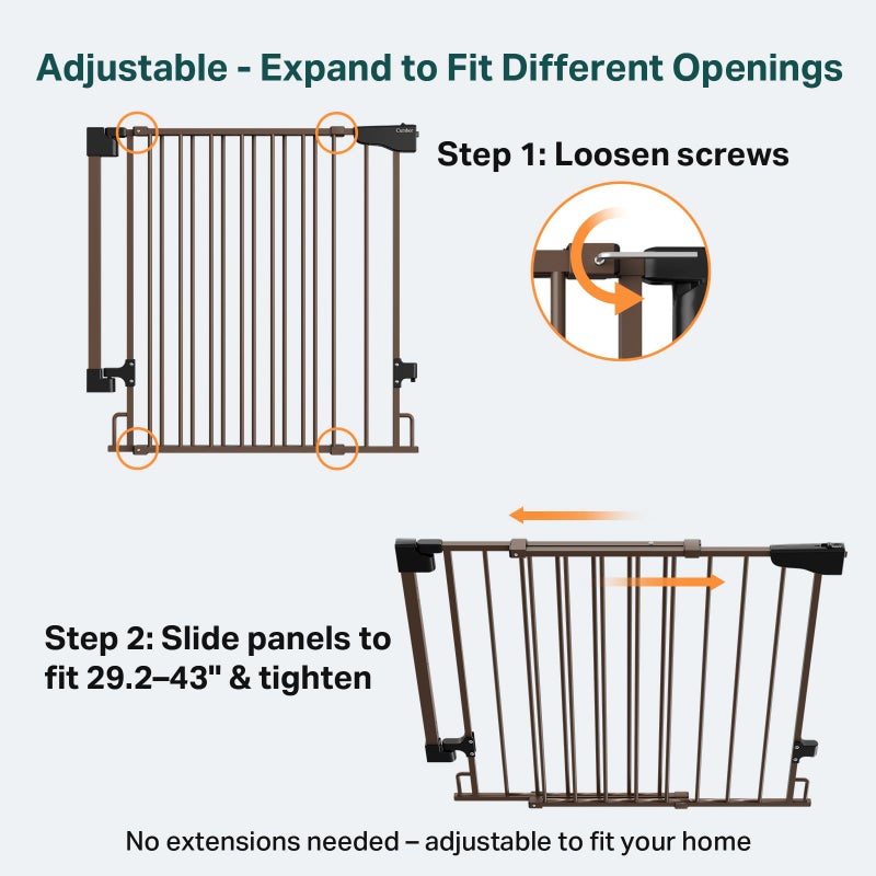 Cumbor 29.2â€“43" Baby Gate for Stairs, Wall-Mounted (Drill Required), Expandable No Bottom Bar Dog Gate, Auto Close Extra Wide Walk Thru, Pet & Toddler Proof Gate, Top & Bottom of Stairways (Brown) - Image 3