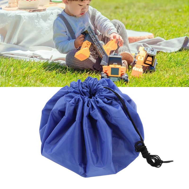 Toy Mat Storage Bag Polyester Waterproof Large Capacity Tear Resistant Multifunctional Drawstring Toy Storage Organizer Blue - Image 2