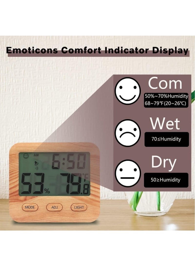 HZYH Digital Hygrometer Indoor Thermometer with Clock, Temperature Humidity Monitor with Backlight, Alarm & Snooze, Wall Mount or Magnetic, for Home Greenhouse Pet Reptile Cellar Use - Image 3