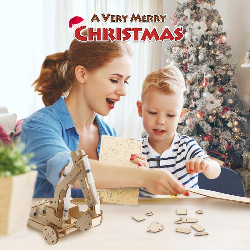 ميني تودو MINI TUDOU 3D WOODEN CONSTRIGY EMERATION TOYS مجموعة مجموعة علوم علوم مع نظام ضغط الهواء لبناء نموذج حفارة من الخشب بما في ذلك 3 قبالة القابض و DIGGER للأطفال بويز بويز - Image 4