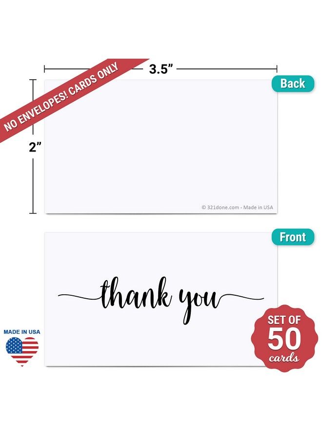 321Done Thank You Notecards Small (Set Of 50) Business Card Size 3.5" X 2" For Gifts Parties Weddings And Any Occasion Made In Usa White - Image 3