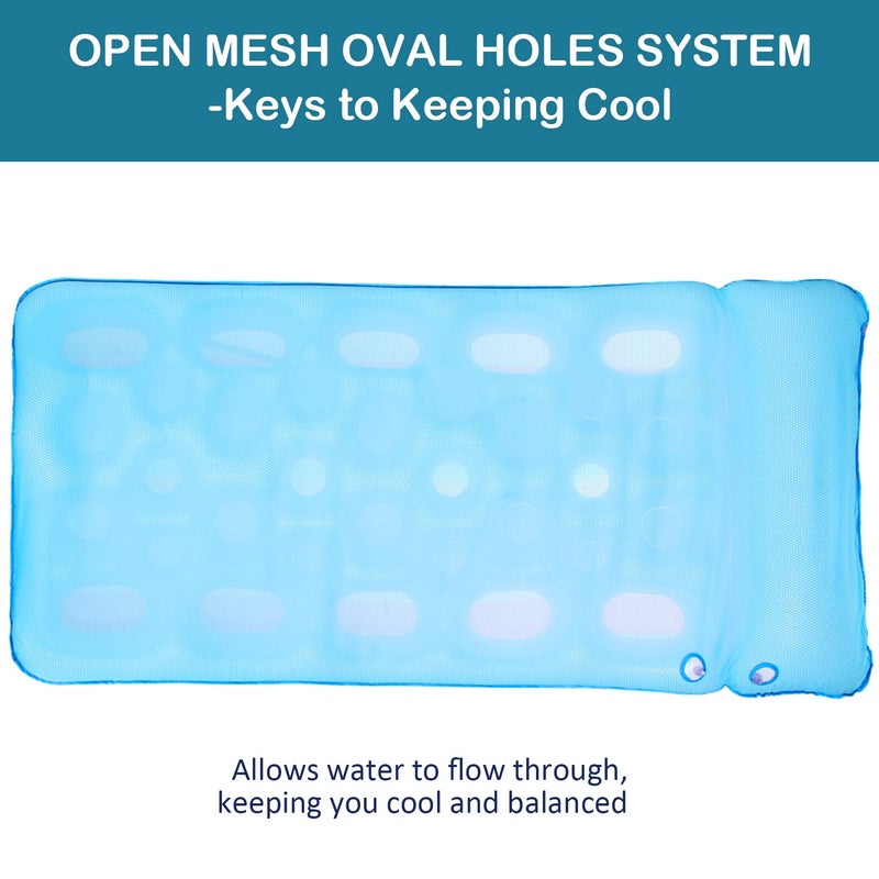 FindUWill عوامات مسبح كبيرة للبالغين من FindUWill - 72" × 37" مع غطاء قماش إضافي، سرير مسبح قابل للنفخ مع مسند رأس، عوامات مسبح مريحة للغاية (XL، مونستيرا زرقاء) - Image 5