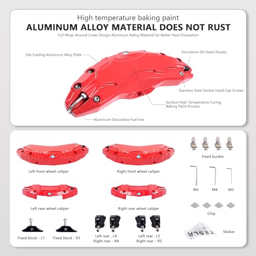 MIKODA Caliper Covers for Tesla model Y 19" 20", 19in 20in Wheel Hub Front and Rear Brake Caliper Covers Compatible with Tesla Model Y 2017-2023 (Red) - Image 2
